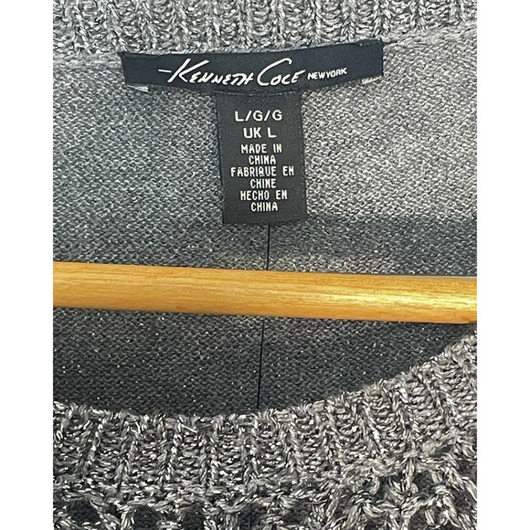 3-FOR-$30 Kenneth Cole Sz L Misha Pullover Sweater Mesh Knit Sparkly Silver New - Picture 8 of 11